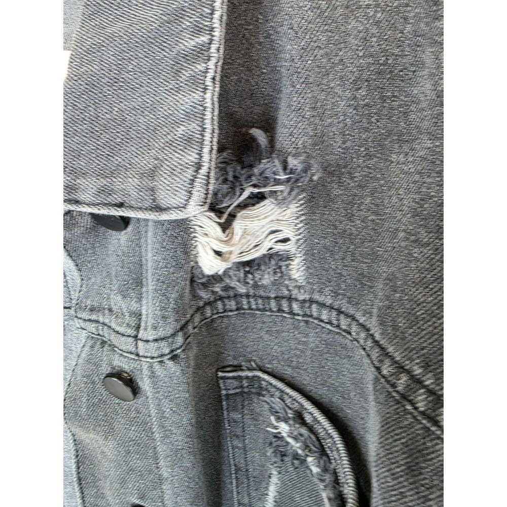 Blue B Collection Washed Black Cropped Distressed Denim Jacket Rhinestone Fringe - Picture 6 of 12